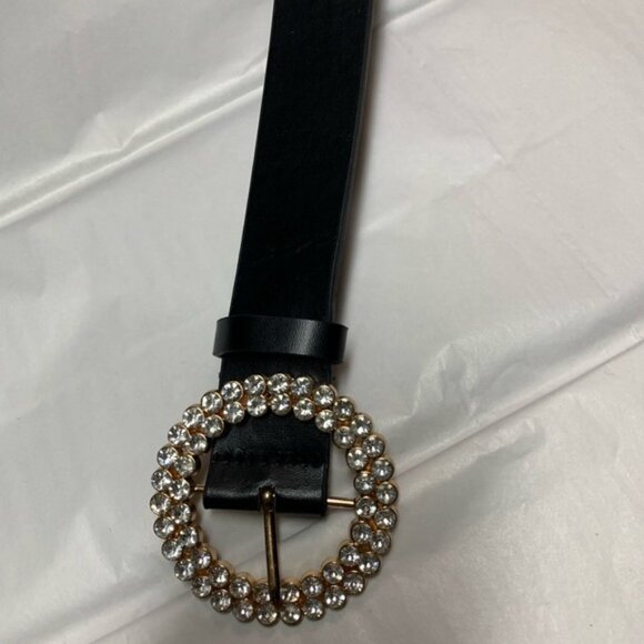 Vegan Leather Rhinestone Buckle Belt